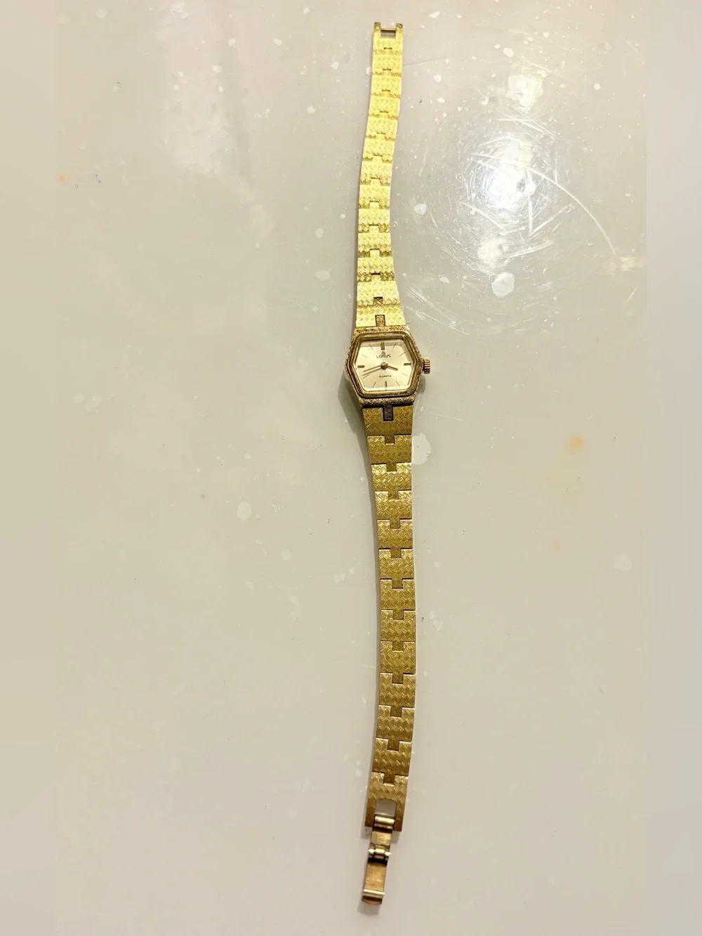 Lorus V235-5080 Quartz Analog Women's Gold Tone Hexagon Bracelet Watch